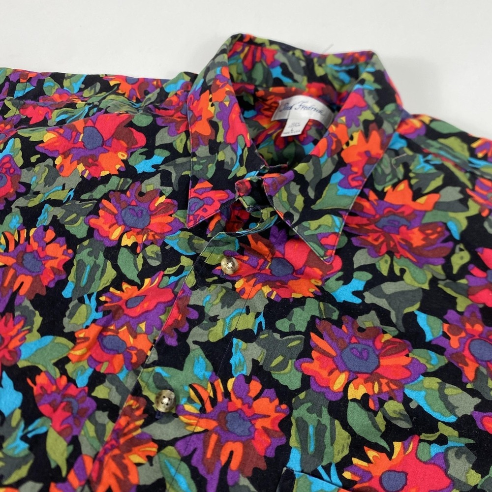 Paul Fredrick Shirt Mens Large Multicolor Floral Short Sleeve Button Front